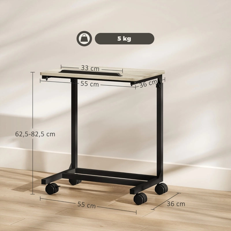 Tavolino da salotto elevabile con ruote e piano inclinabile per soggiorno; 55×36×62.5-82.5 cm; rovere