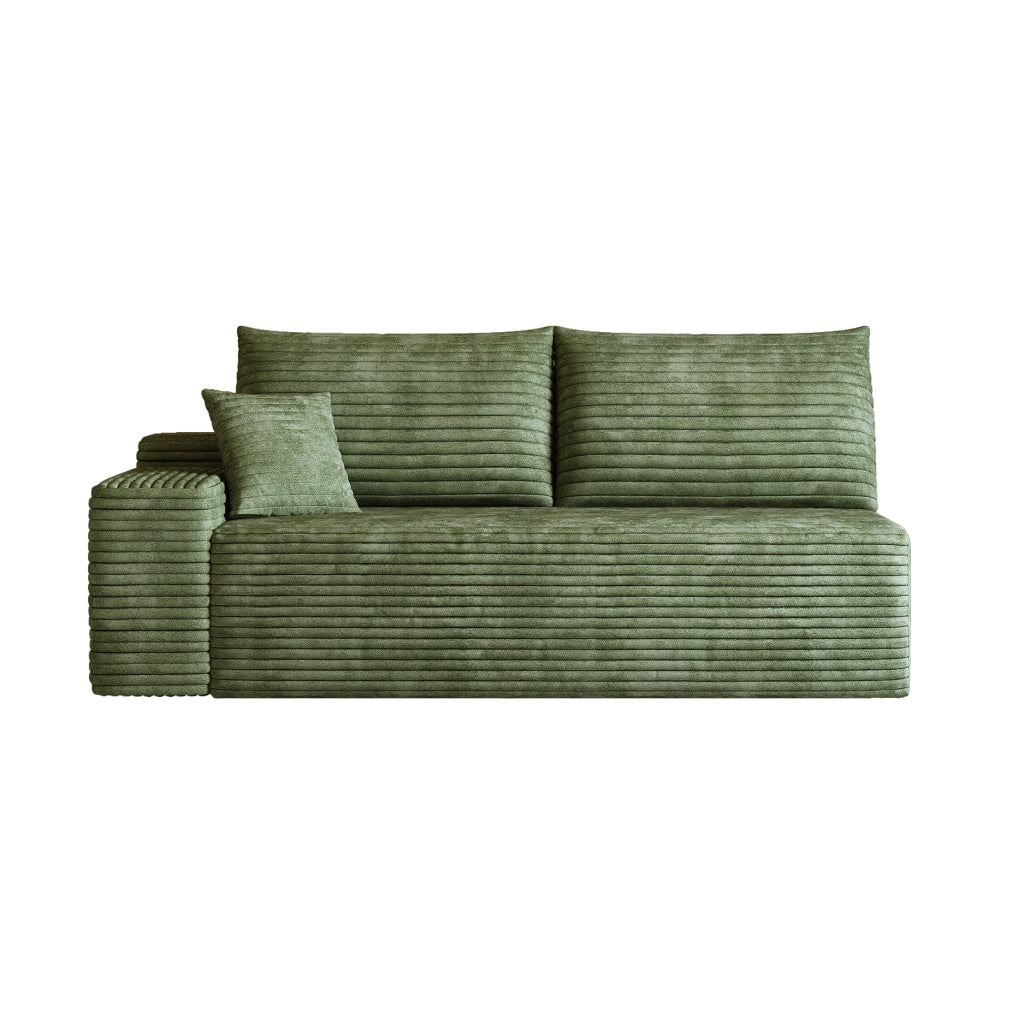 Chaise longue modulare 2 posti con seduta ampia e senza montaggio per soggiorno in tessuto effetto velluto a coste verde