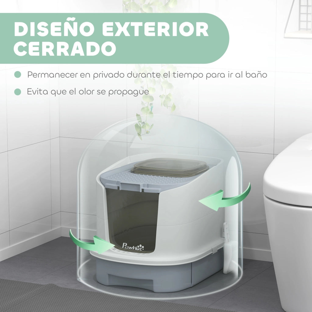 Lettiera Chiusa per Gatti ¨C Xylo ¨C Ingresso Frontale, Uscita Superiore, Cassetto Estraibile, 40,5x52,5x42,5 cm, Bianco e Grigio