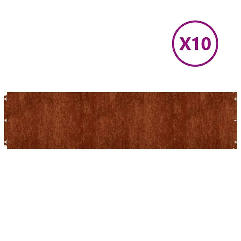 Bordure per Prato 10 pz 25x103 cm Flessibili in Acciaio Corten 821896