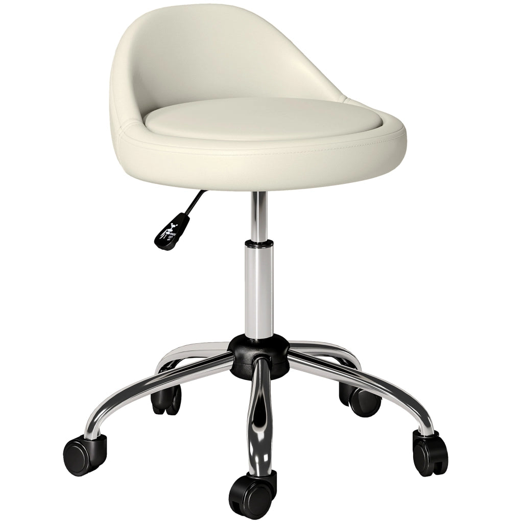 Sgabello da Lavoro Girevole 360¡ã con Rotelle ¨C Xylo ¨C Bianco, Altezza Regolabile 53-73 cm