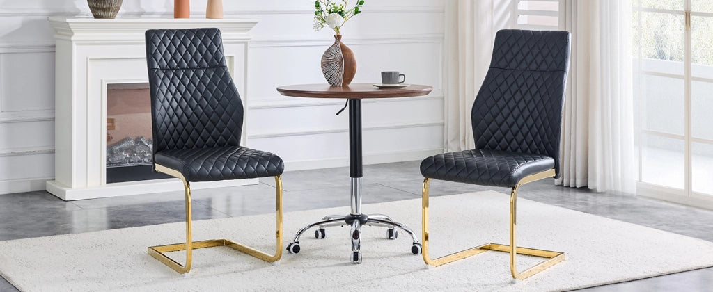[Set di 2] Sedie da pranzo con motivo a rombi neri: schienale alto + comodo cuscino di seduta, struttura in metallo color oro, antiscivolo e resistent