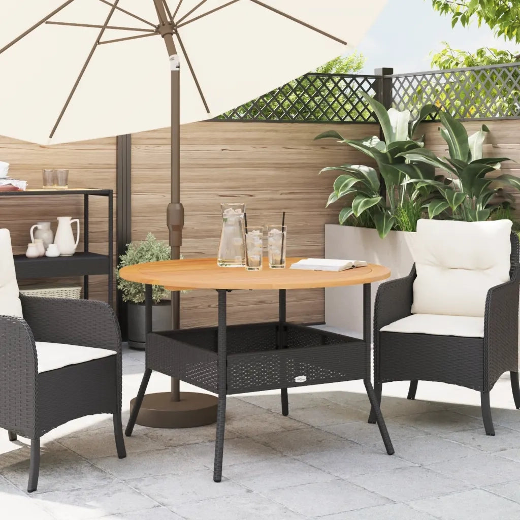 Tavolo Giardino Piano Legno Acacia Nero Ø110x71 cm Polyrattan 368625
