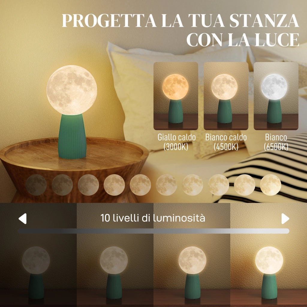 Lampada da Tavolo Luna 3D ¨C Xylo ¨C 3 Colori 10 Luminosit¨¤ ABS ?15x28cm Bianco Verde
