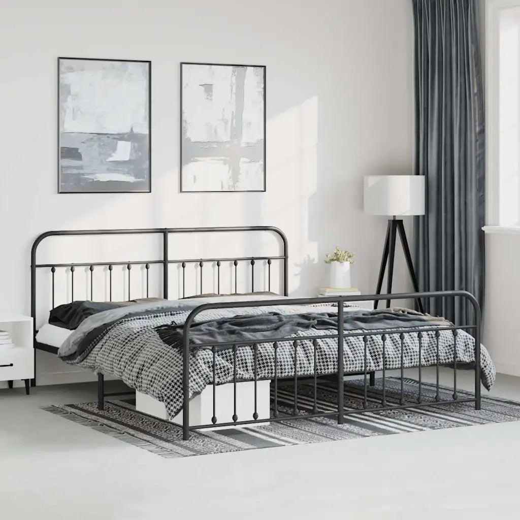 Giroletto con Testiera e Pediera-Struttura Letto Metallo Nero 183x213 cm 368714