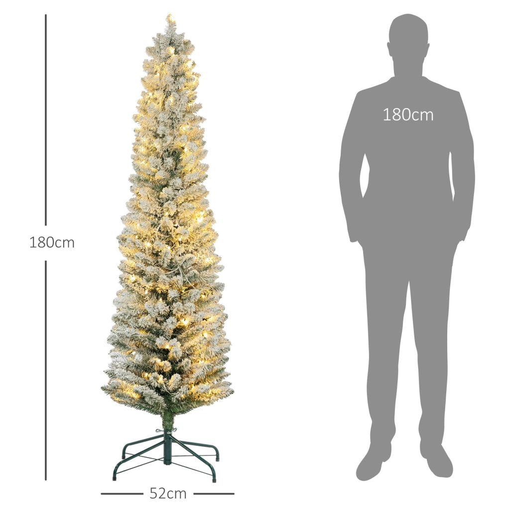 Albero di Natale Innevato con Luci LED ¨C Minimal ¨C Verde ?52x180 cm 329 Rami Plastica Metallo