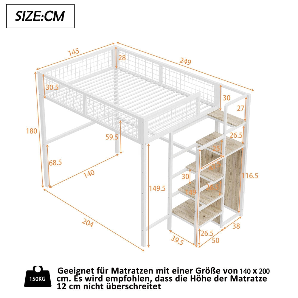 Letto mezzanino bambini 140x200cm - Xylo - bianco, armadio