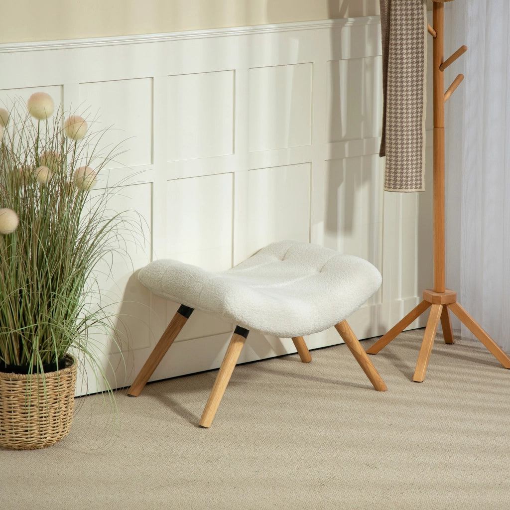 Pouf Poggiapiedi ¨C Xylo ¨C Tessuto Crema con Gambe in Legno di Faggio