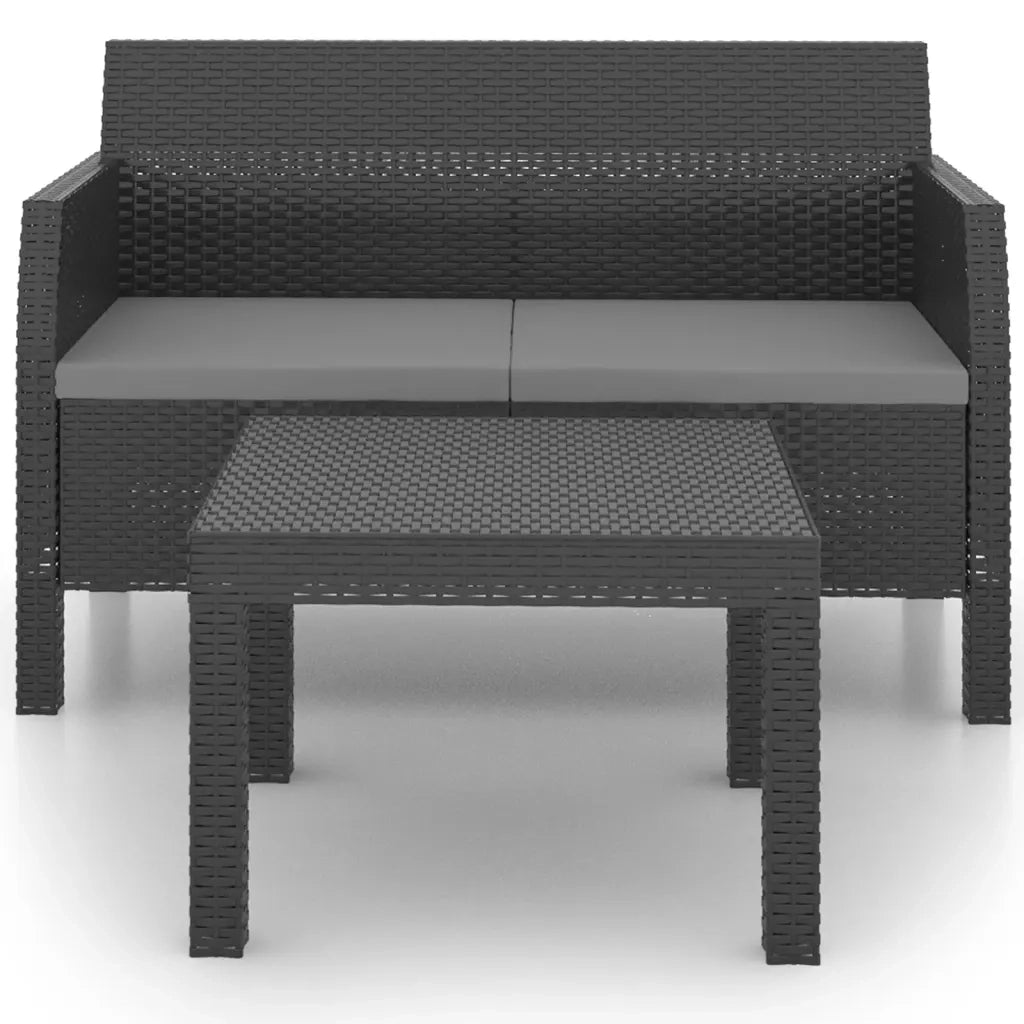 Set Divani da Giardino 2 pz | Set Salotto da Giardino con Cuscini in Rattan PP Antracite