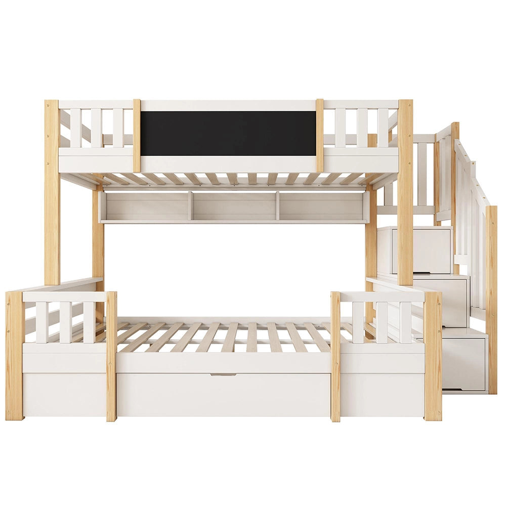 Letto a castello-Xylo-90+140x200cm lavagna scala con ripiano 2 cassetti armadio legno massiccio bianco naturale