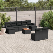 Set Divani da Giardino 10pz con Cuscini in Polyrattan Nero