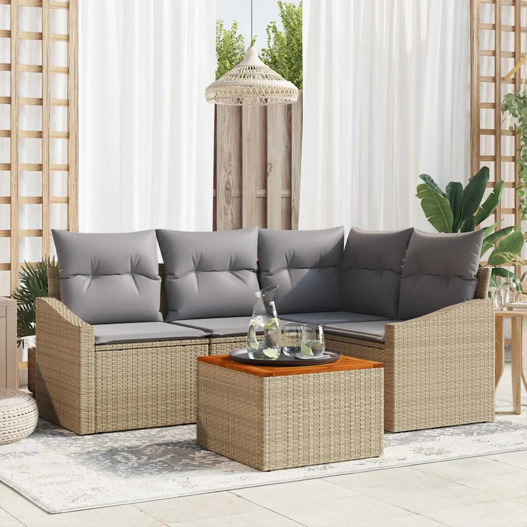Set Divano da Giardino 5 pcs Beige e Grigio Chiaro polyrattan