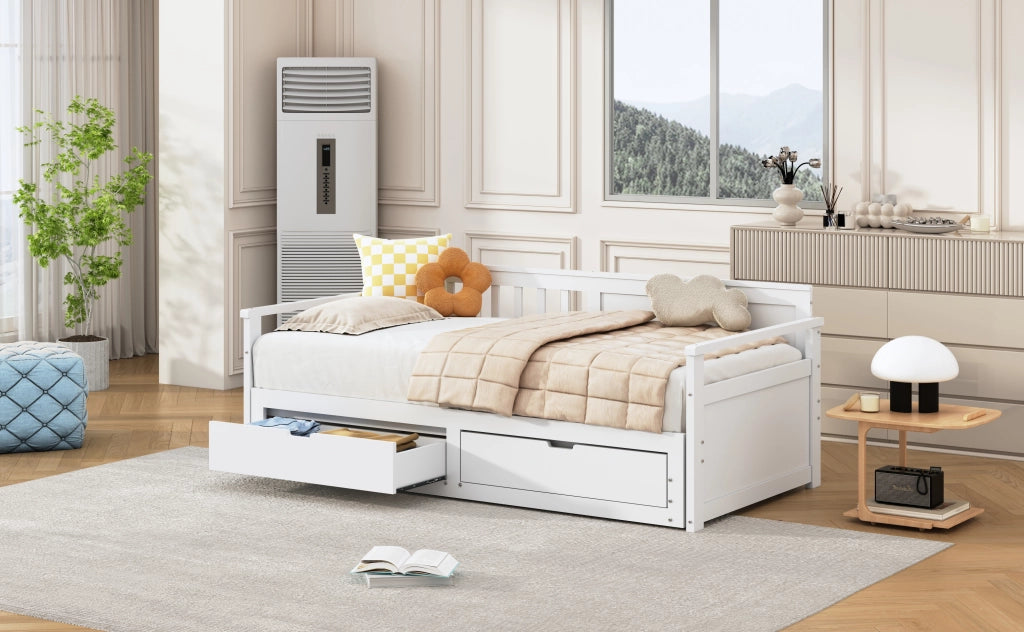 Letto giorno con funzione letto aggiuntivo in legno massello di pino 90x190 cm
