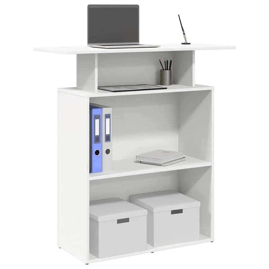Scrivania per Reception Bianca 100x40x104 cm in Legno Massello 859051