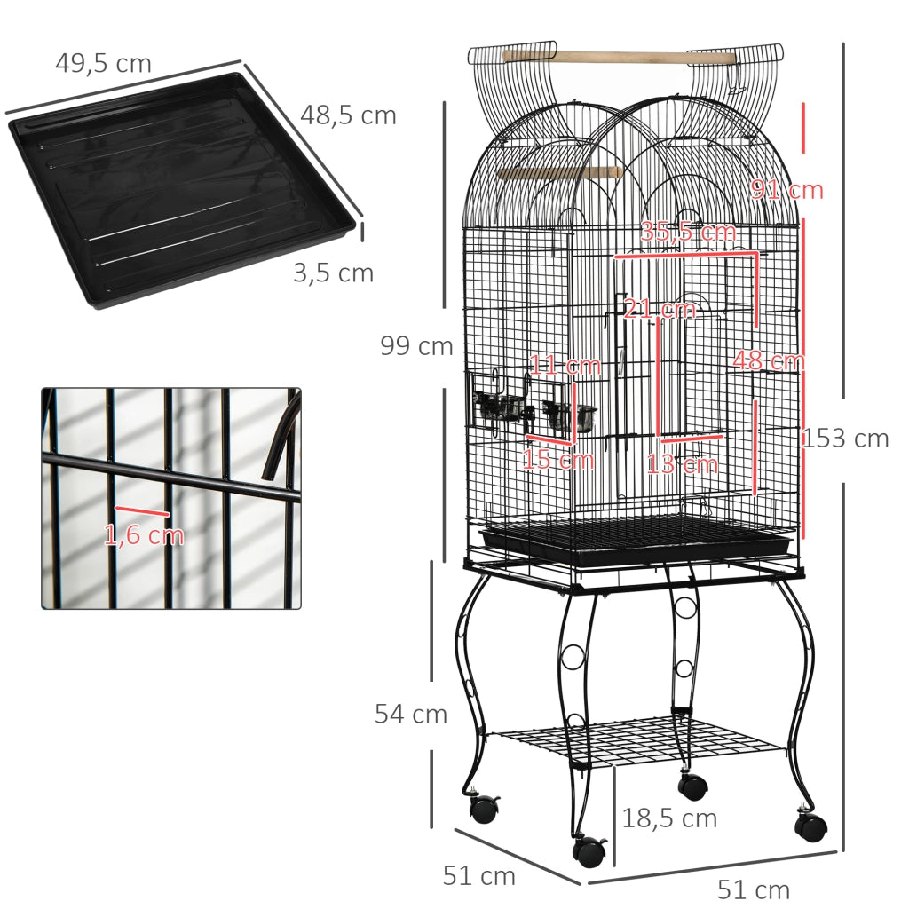 Gabbia per Uccelli con Supporto e Ruote ¨C Minimal ¨C Nero 51x51x153 cm