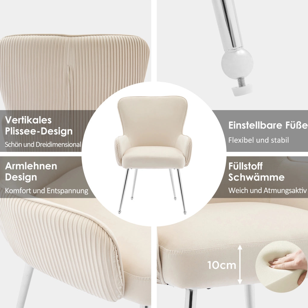Sedia da pranzo 6 pezzi con braccioli e supporto lombare, in velluto, Beige