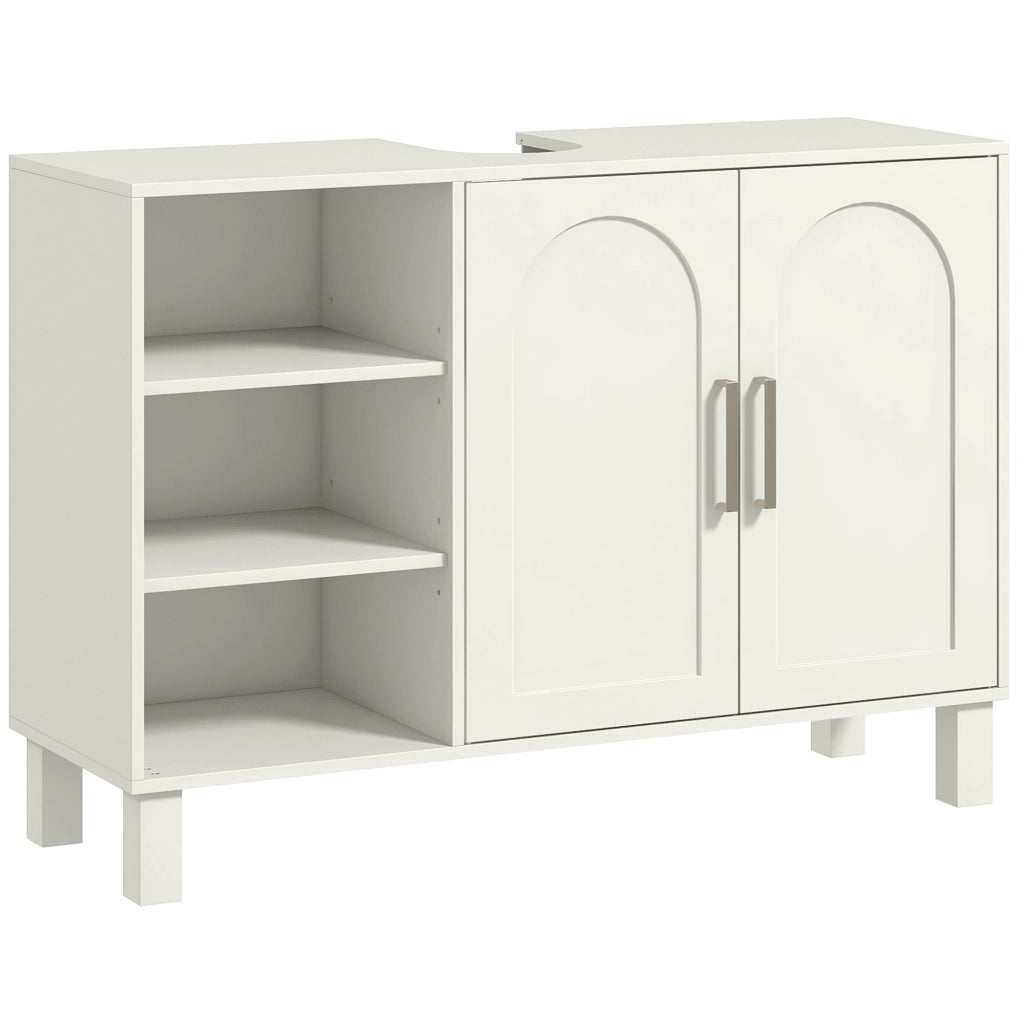 Mobile sottolavabo da bagno ¨C Xylo ¨C 2 ante, ripiani regolabili, 90x30x63 cm, crema