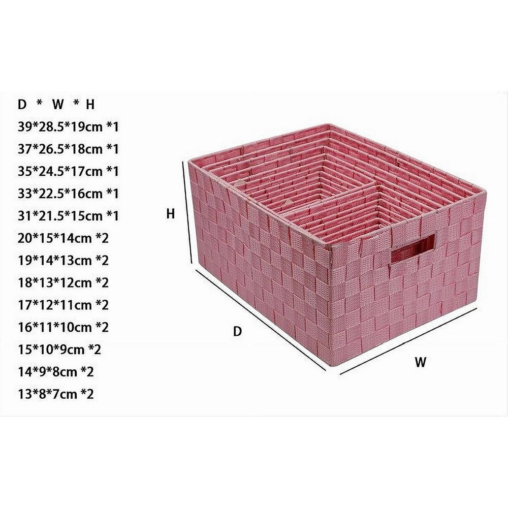 Trade Shop - Set 21 Pezzi Box Scatola In Tessuto Portaoggetti Organizer Con Manici Rosa 79089 -