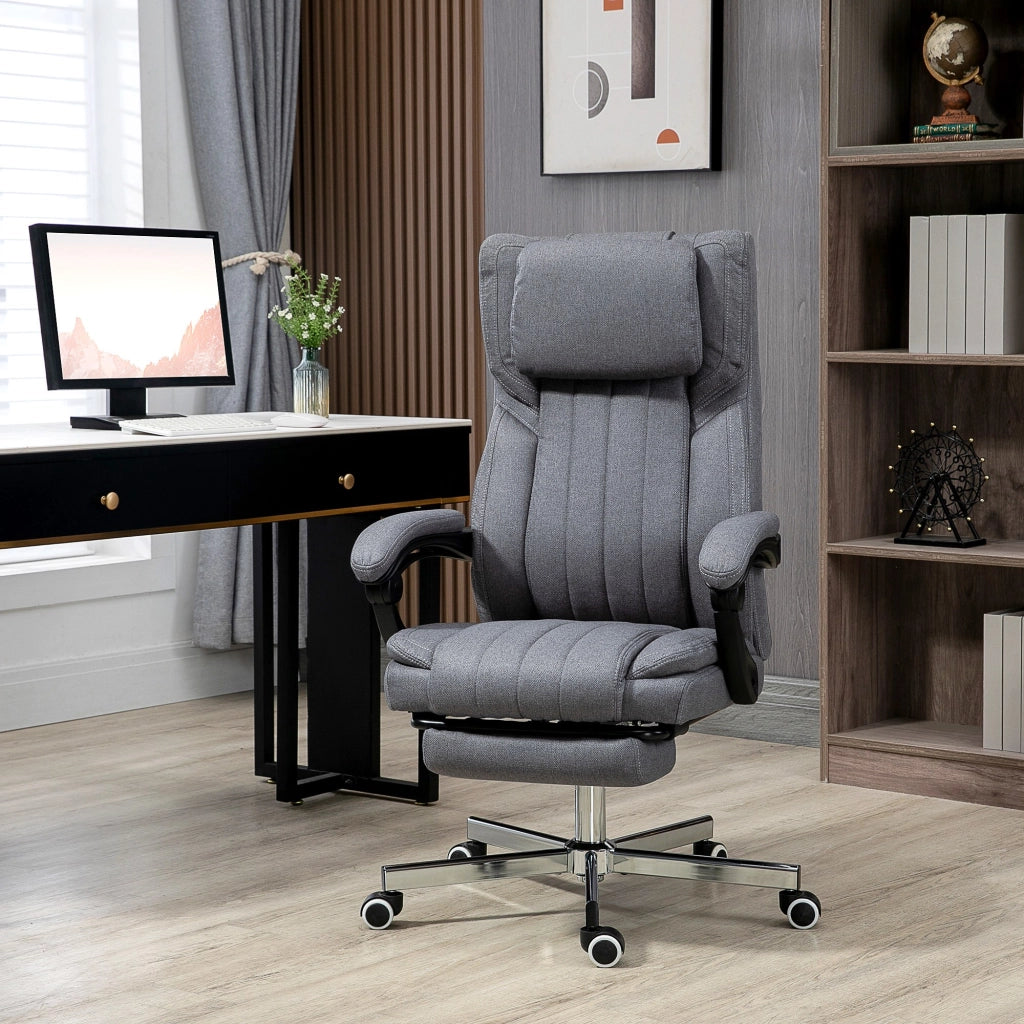 Sedia da ufficio con massaggio, schienale reclinabile, poggiapiedi estraibile ¨C zephmum ¨C grigio, 65x61x118 cm