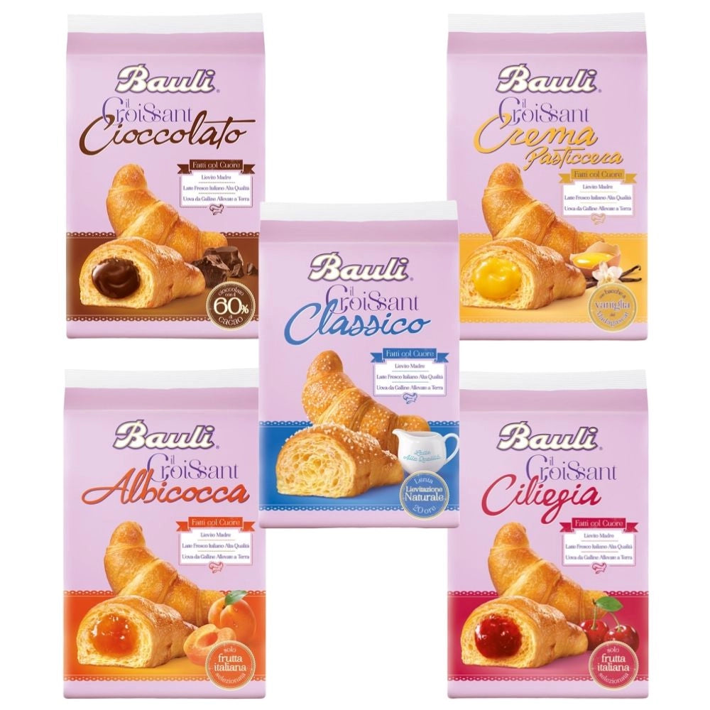 Bauli croissant: classico- al cioccolato- al albicocca- alla ciliegia- alla crema pasticcera