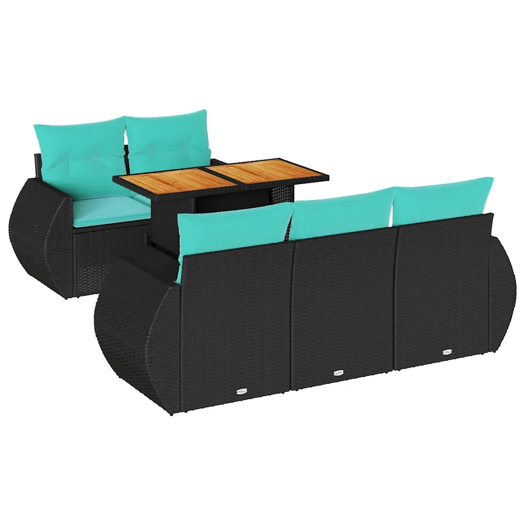 Set Divano da Giardino 6 pz con Cuscini Nero in Polyrattan 3327214
