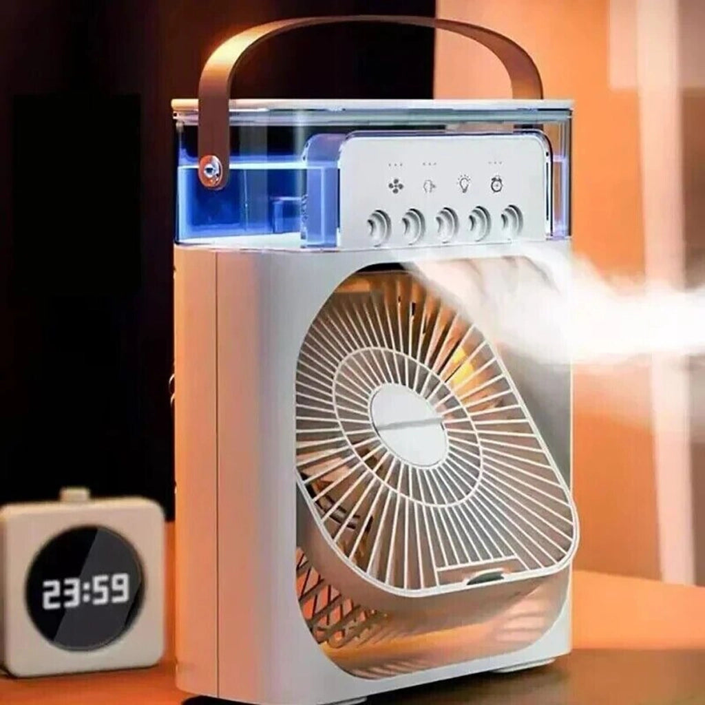 VENTILATORE PORTATILE PER USO DOMESTICO RAFFRESCATORE E UMIDIFICATORE LUCI 7 LED