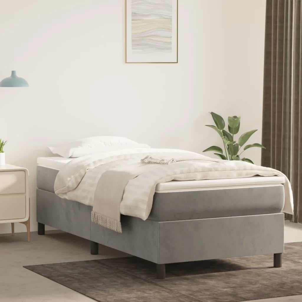 Letto singolo | Letto per adulti | Giroletto a Molle con Materasso Grigio Chiaro 80x200 cm Velluto