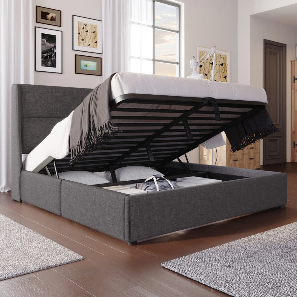 letto imbottito lino grigio 160 x 200 cm