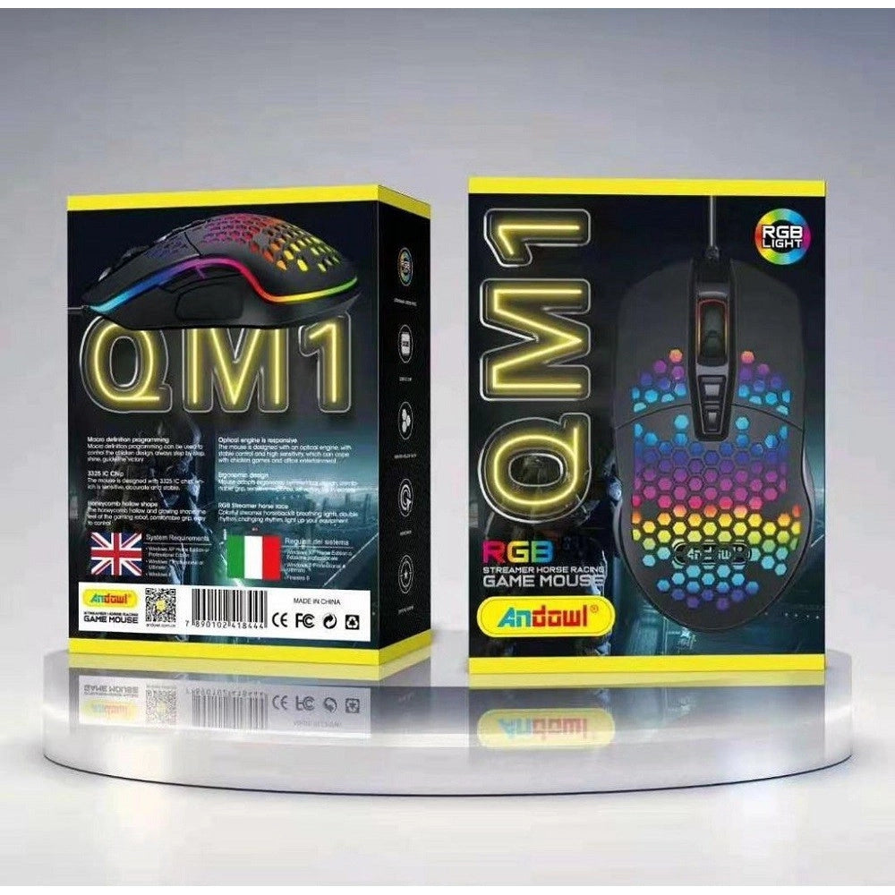 Trade Shop - Mouse Da Gioco Cablato Usb Macro Definition 7 Tasti Programmabile Luce Rgb Qm1 -