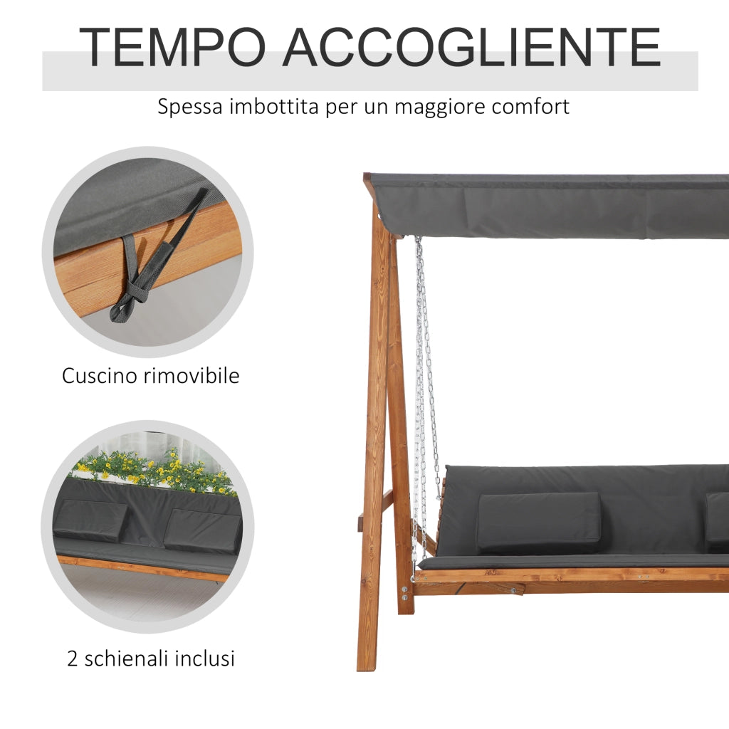 Dondolo da Giardino 3 Posti Convertibile in Letto ¨C Xylo ¨C 225.5x113x180cm