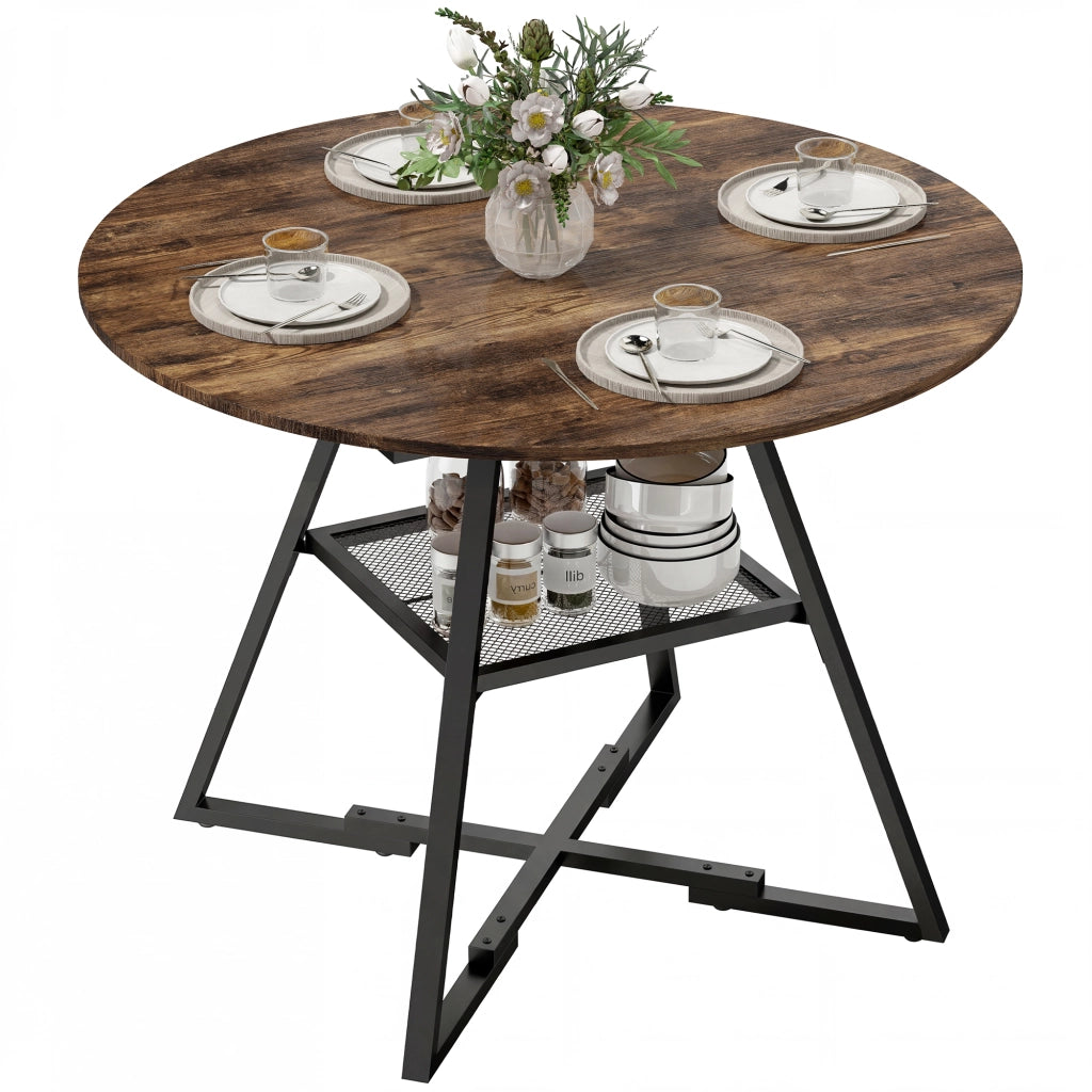 Tavolo da pranzo rotondo allungabile per 4 persone ¨C zephmum ¨C 100 cm effetto legno rustico marrone