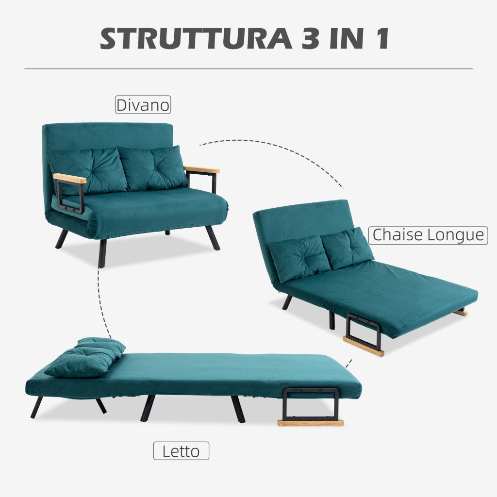 Divano Letto Matrimoniale Vellutato con Schienale Regolabile ¨C zephmum ¨C Blu Scuro