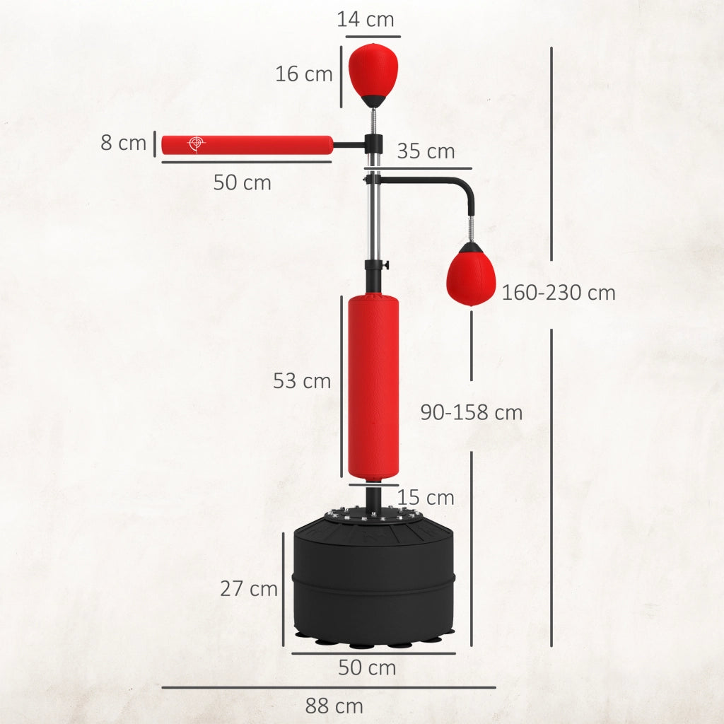 Sacco da boxe regolabile in altezza con base riempibile ¨C Minimal ¨C 88x50x160-230 cm rosso