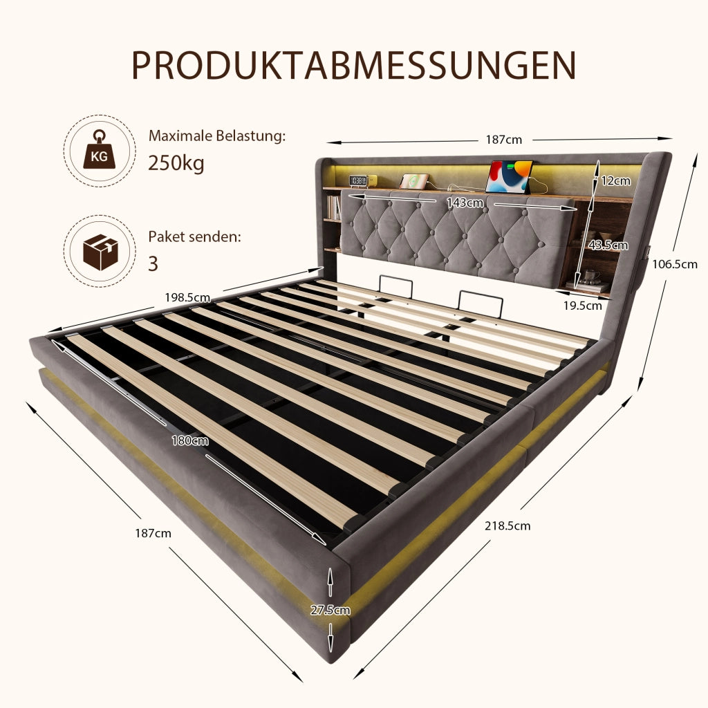 letto imbottito velluto grigio scuro 180 x 200 cm