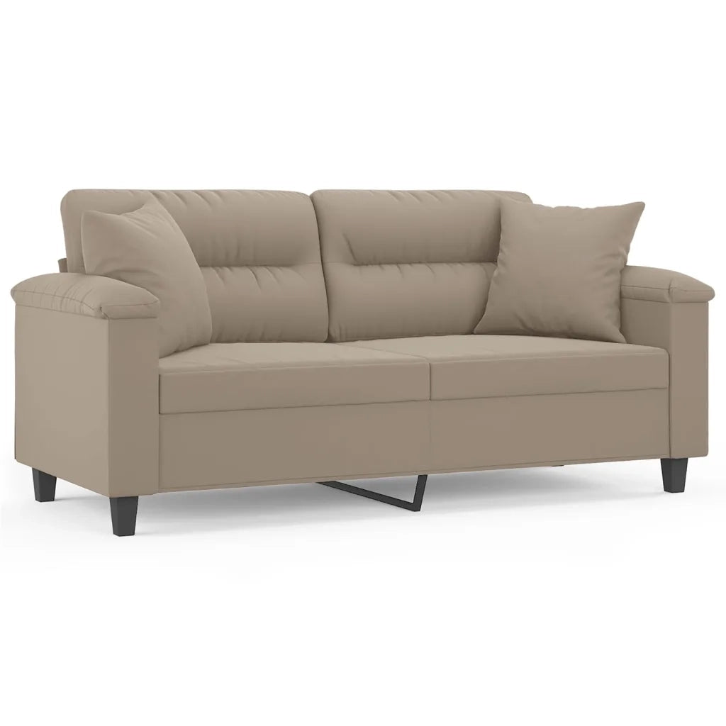 Divano | Divano da soggiorno | Sofa a 2 Posti con Cuscini Tortora 140 cm Tessuto Microfibra