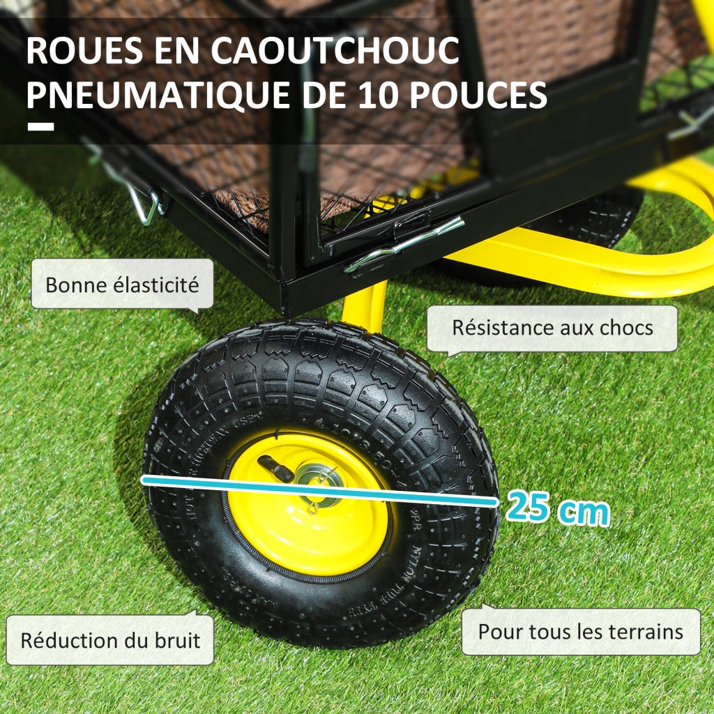 Carrello da giardino 4 ruote - Xylo - trasformabile con sponde rimovibili 104x54x51cm nero giallo
