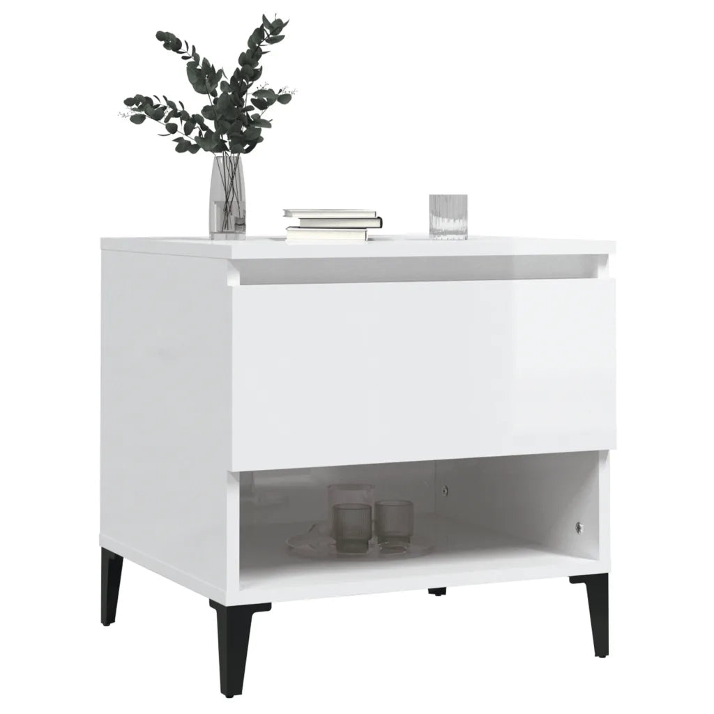 Tavolino Bianco Lucido 50x46x50 cm in Legno Multistrato 819552
