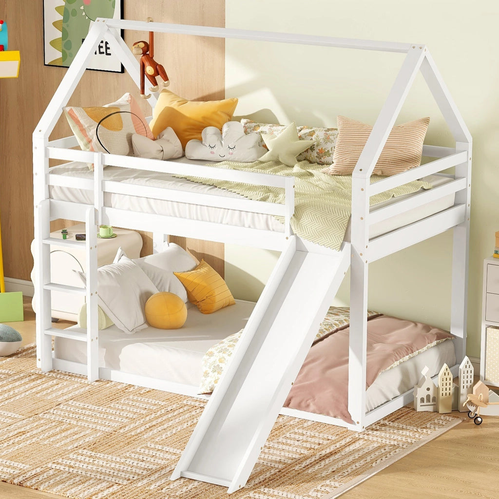 LETTO A CASTELLO a casetta 90x200 cm con scivolo e scala Bianco