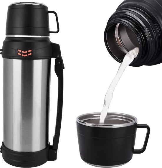 Fles di isolamento termico a vuoto 2 litri - in acciaio inossidabile - isolato a vuoto - impermeabile - con becher - maniglia telescopica per viaggi - fiaschetta da viaggio