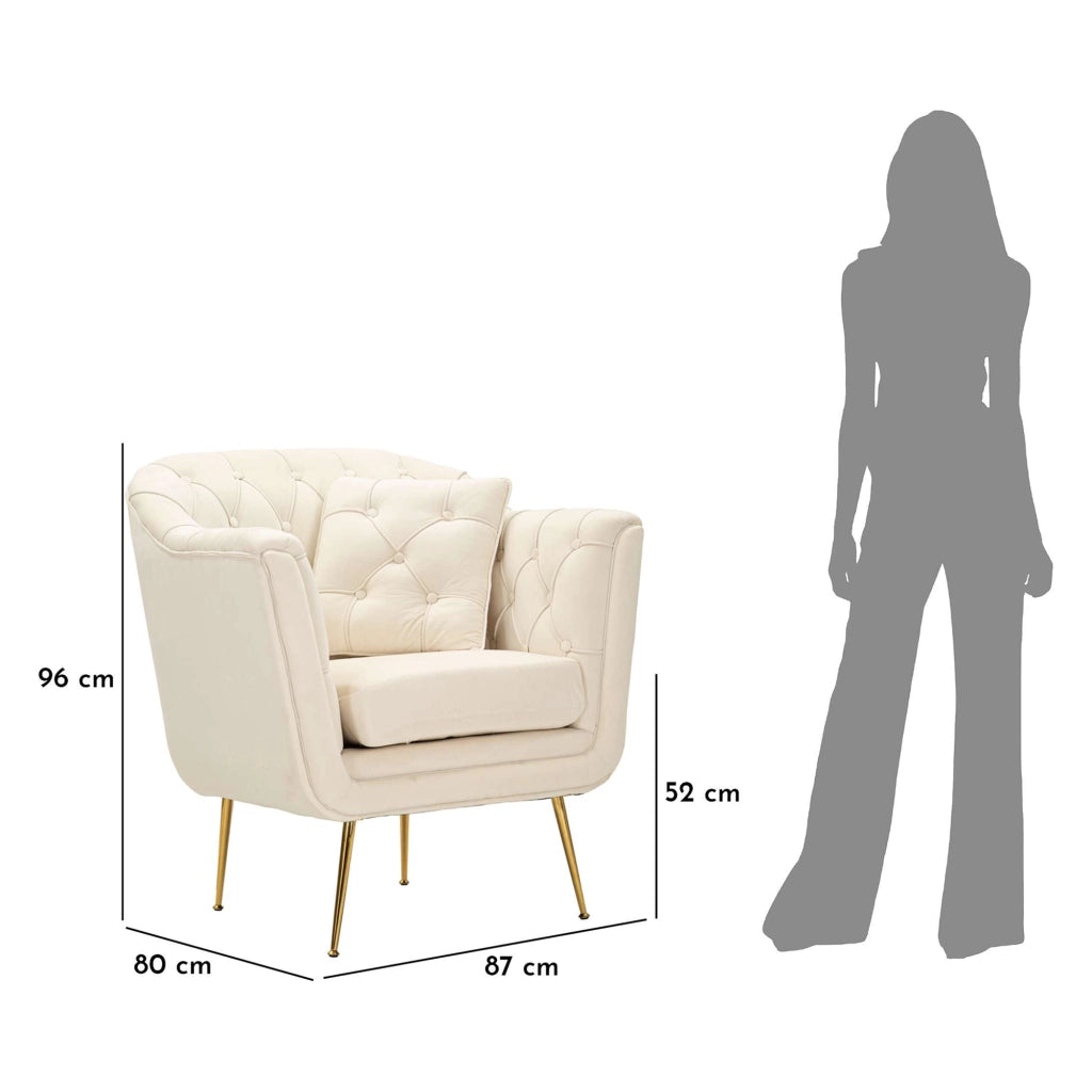 Poltroncina Turtuk, Poltrona con Cuscino, 88x83x91h cm Bianco Crema