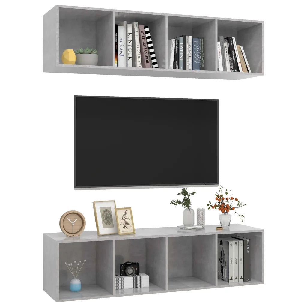 Mobile TV a Parete 2 pz Grigio Cemento in Truciolato 3079785