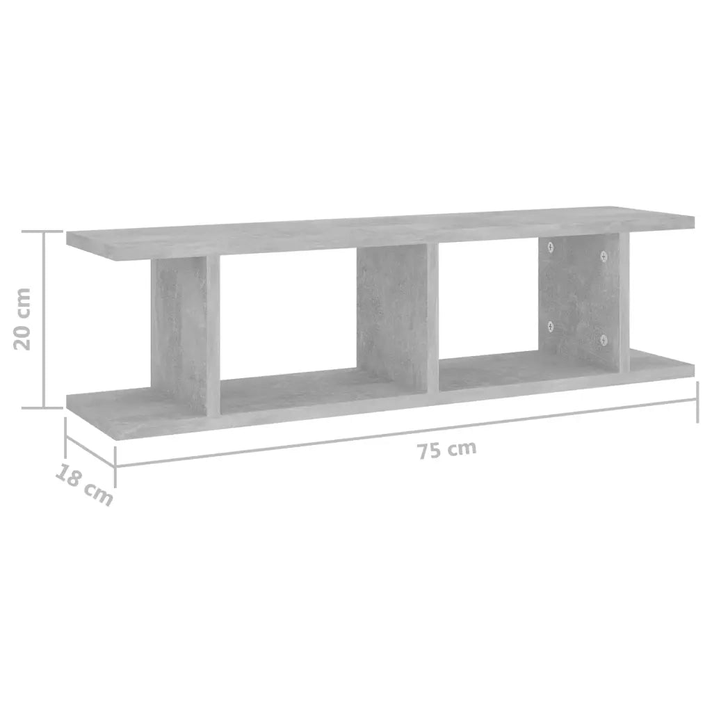 2 pz Mensole a Parete | Scaffale Parete | Ripiano a parete Grigio Cemento 75x18x20 cm in Multistrato