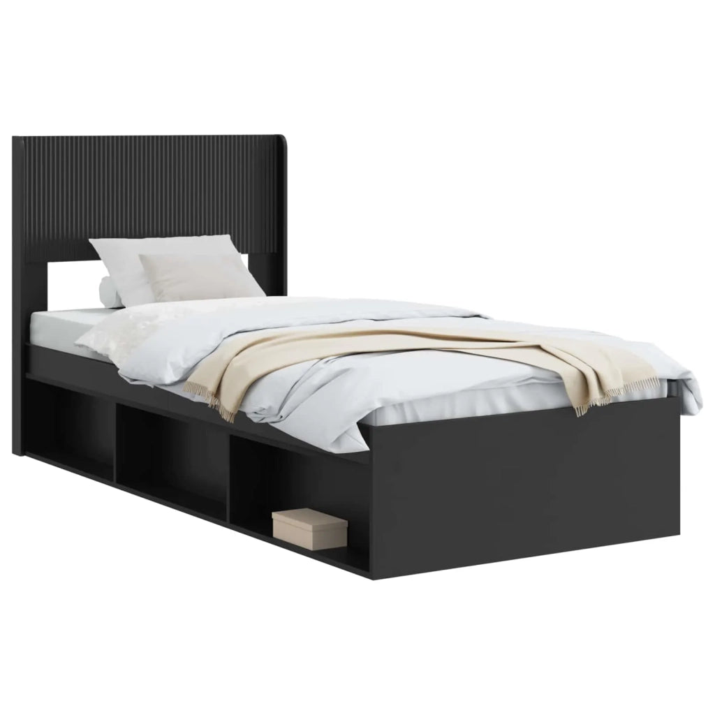 Struttura del letto con stoccaggio e testata Nero 75 x 190 cm 3414268