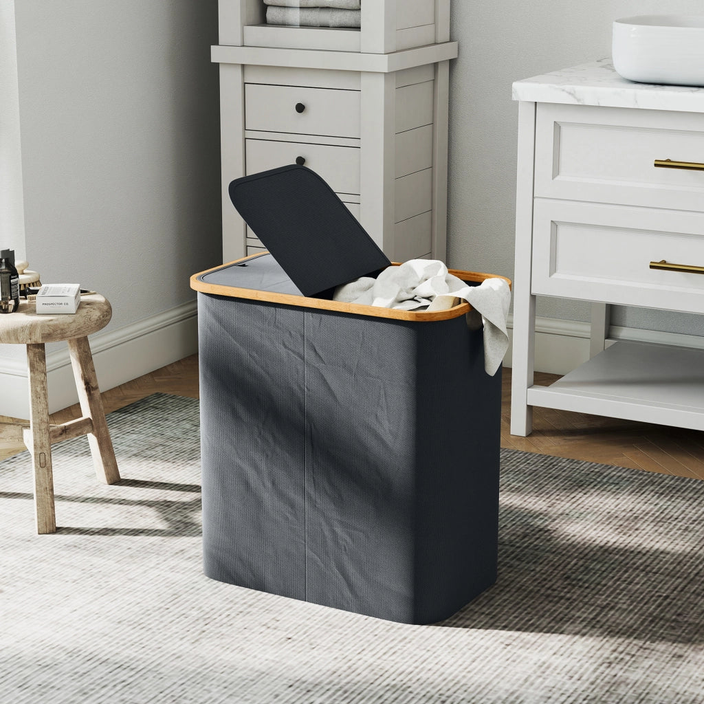 Cesto portabiancheria pieghevole doppio 80L con coperchio ¨C Xylo ¨C grigio
