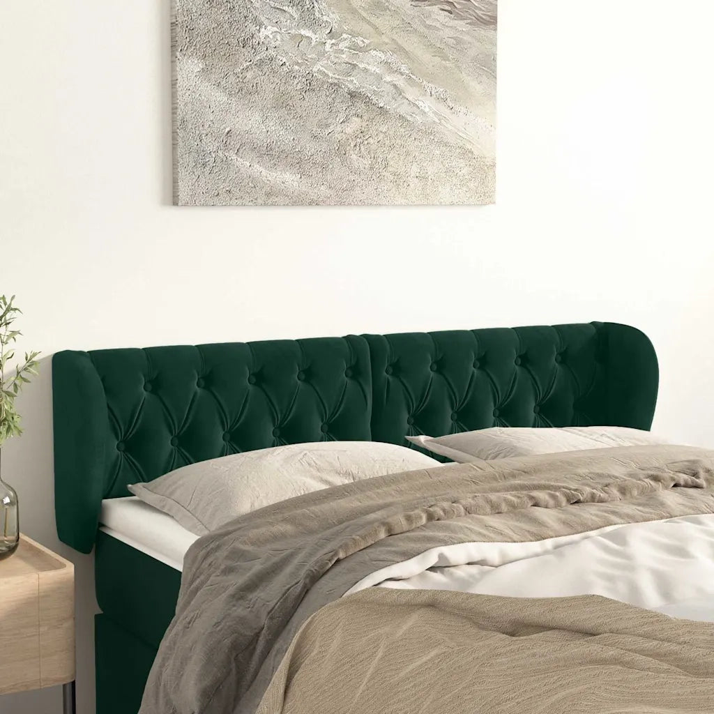 Testiera | Testata ad Orecchio Verde Scuro 147x23x78/88 cm in Velluto