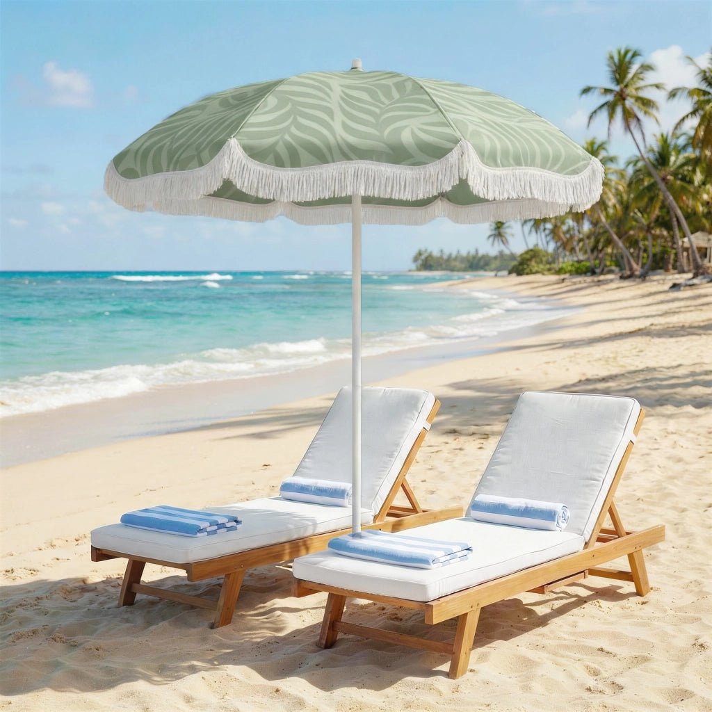 Ombrellone da Spiaggia con Frange ¨C Xylo ¨C Verde ?180cm UPF30+ Regolabile Inclinabile con Borsa