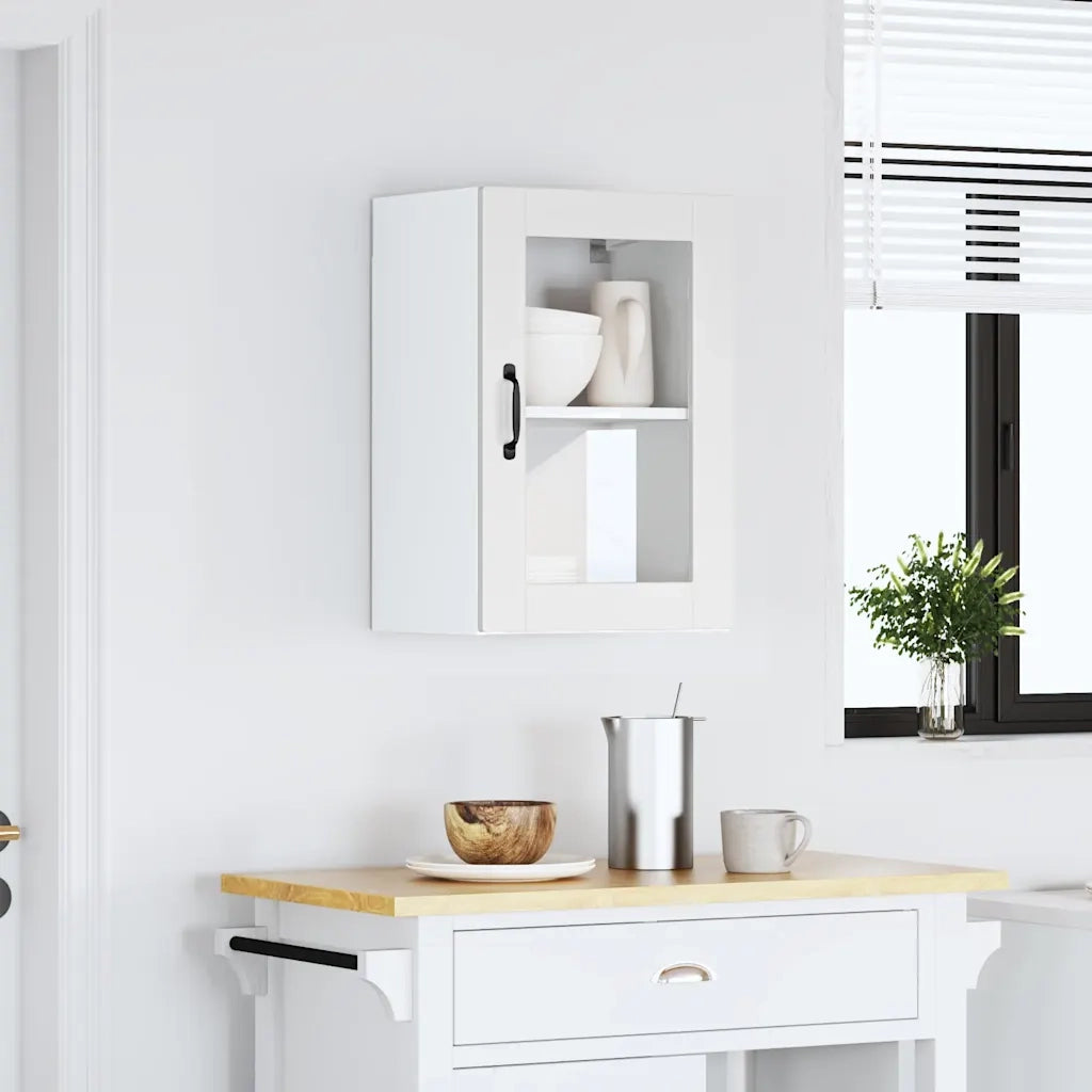 Pensile da Cucina con Porta in Vetro-Mobile Cucina da Parete Porto Bianco 760033