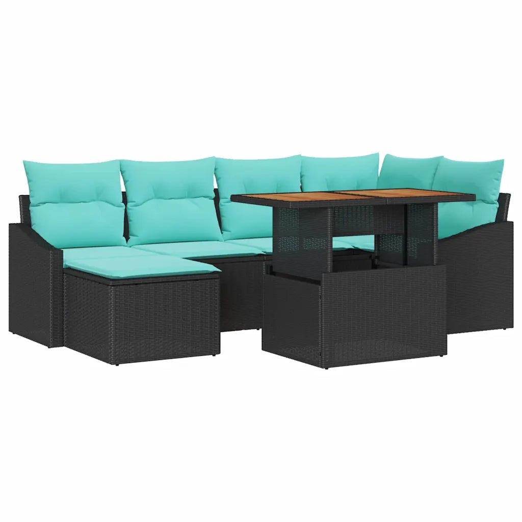 Set da Pranzo per Giardino con cuscino 7 pcs Nero e Verde acqua 3349864