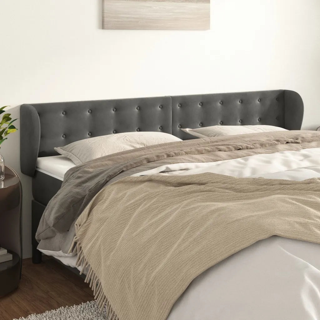 Testiera | Testata ad Orecchio Grigio Scuro 203x23x78/88 cm in Velluto