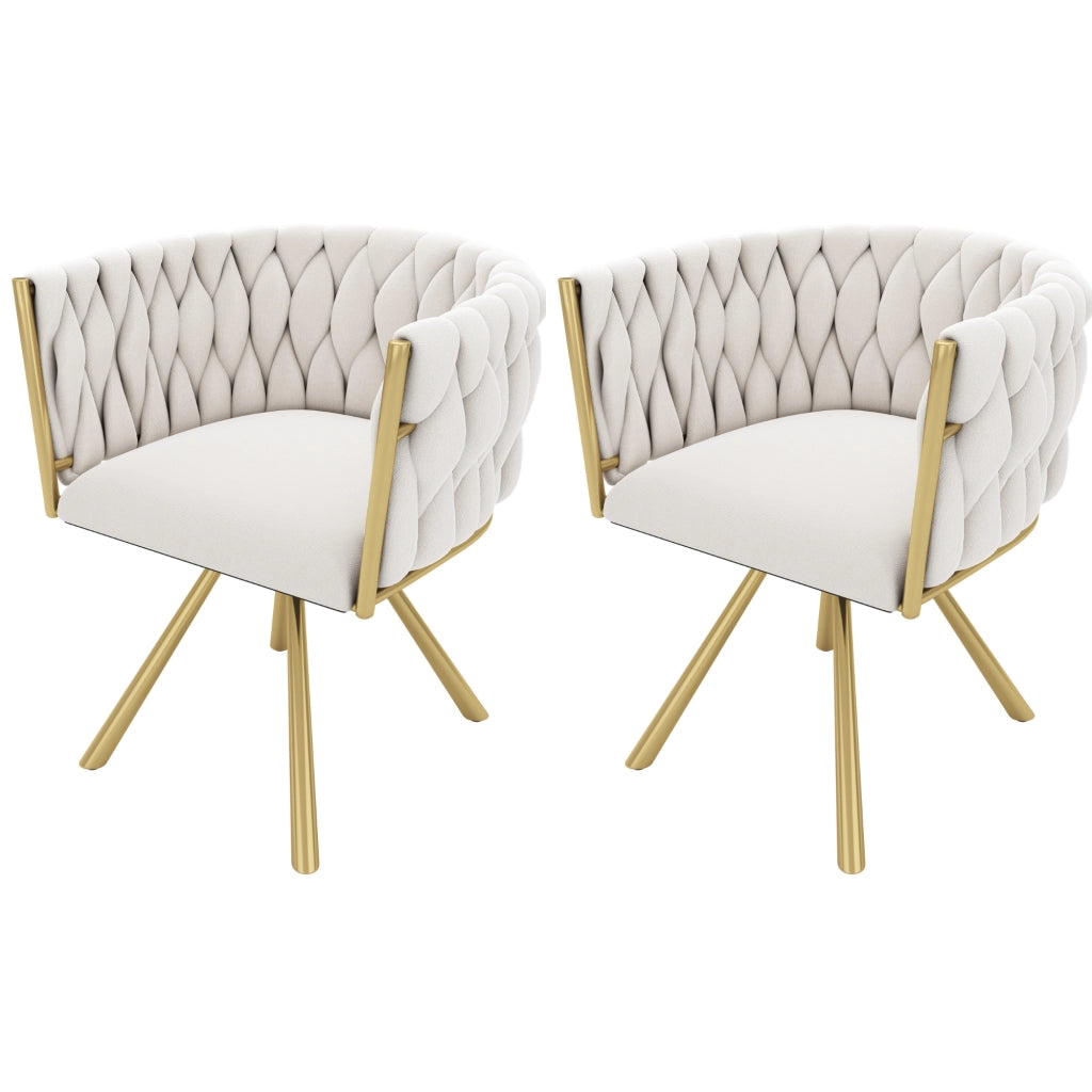Sedia da sala da pranzo girevole in velluto set da 2 con schienale ergonomico e struttura in acciaio beige e oro